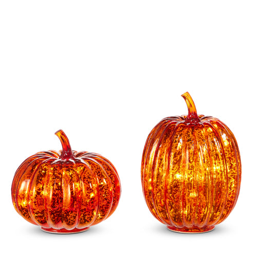 Lighted Orange Glass Pumpkin