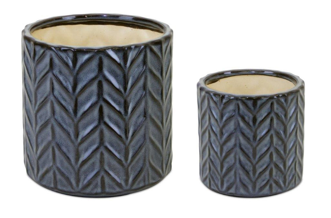 Blue Chevron Pot
